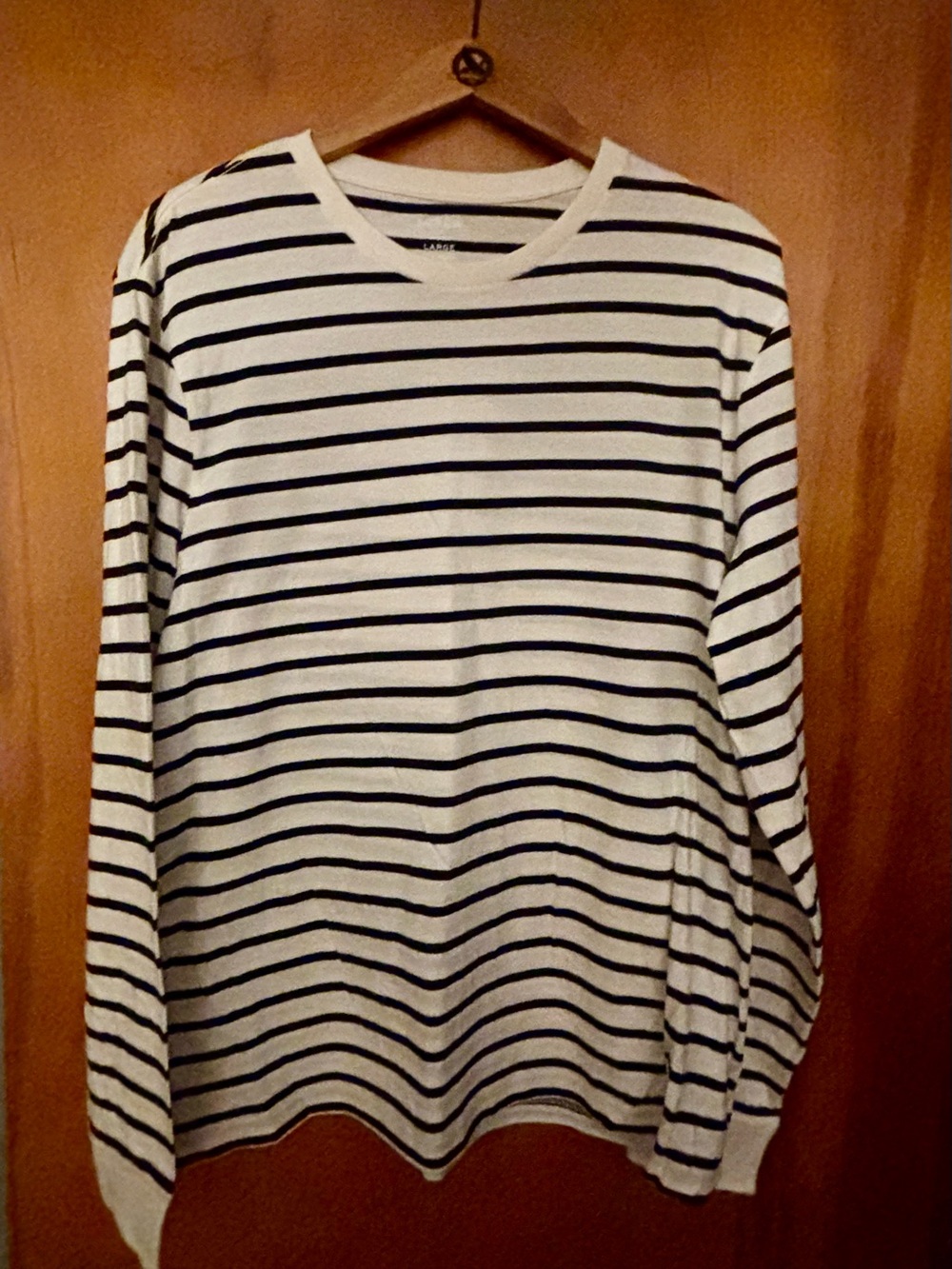 J. Crew White and Navy Striped Long Sleeve Tee